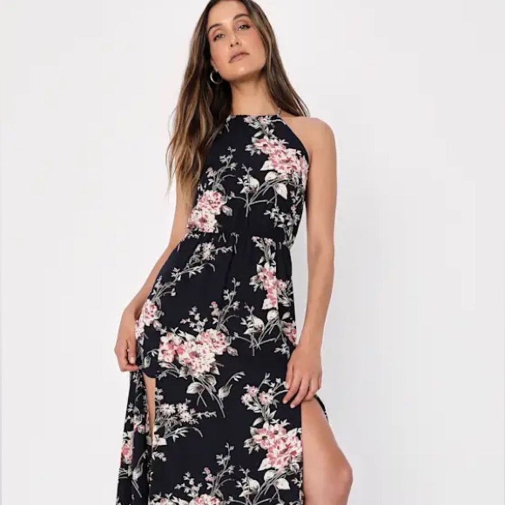 Lulus Feel the Music Midnight Blue Floral Print Maxi Dress
